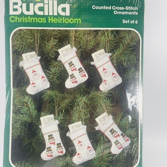 Bucilla Christmas Stocking Stockingettes Tree Ornaments Counted Cross Stitch - Picture 1 of 7